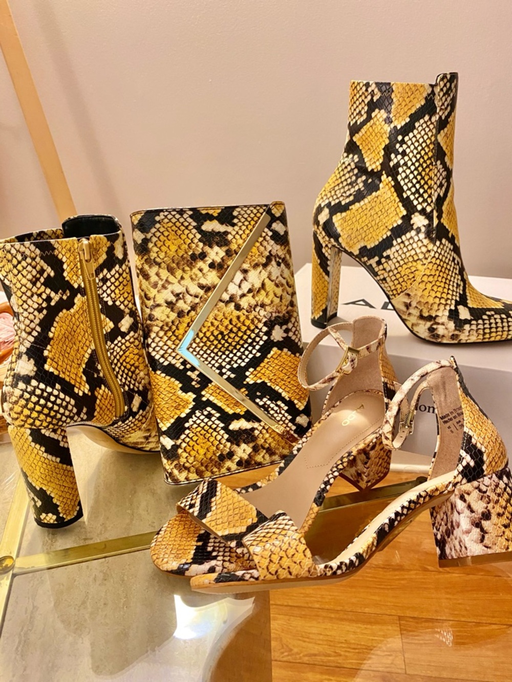 RARE Complete Set Aldo Bundle Boots, Handbag & Sandals Snakeskin